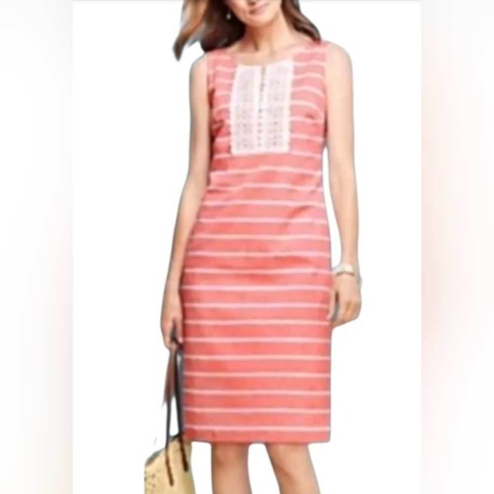 Talbot's Coral Stripe Shift Dress, Size 10